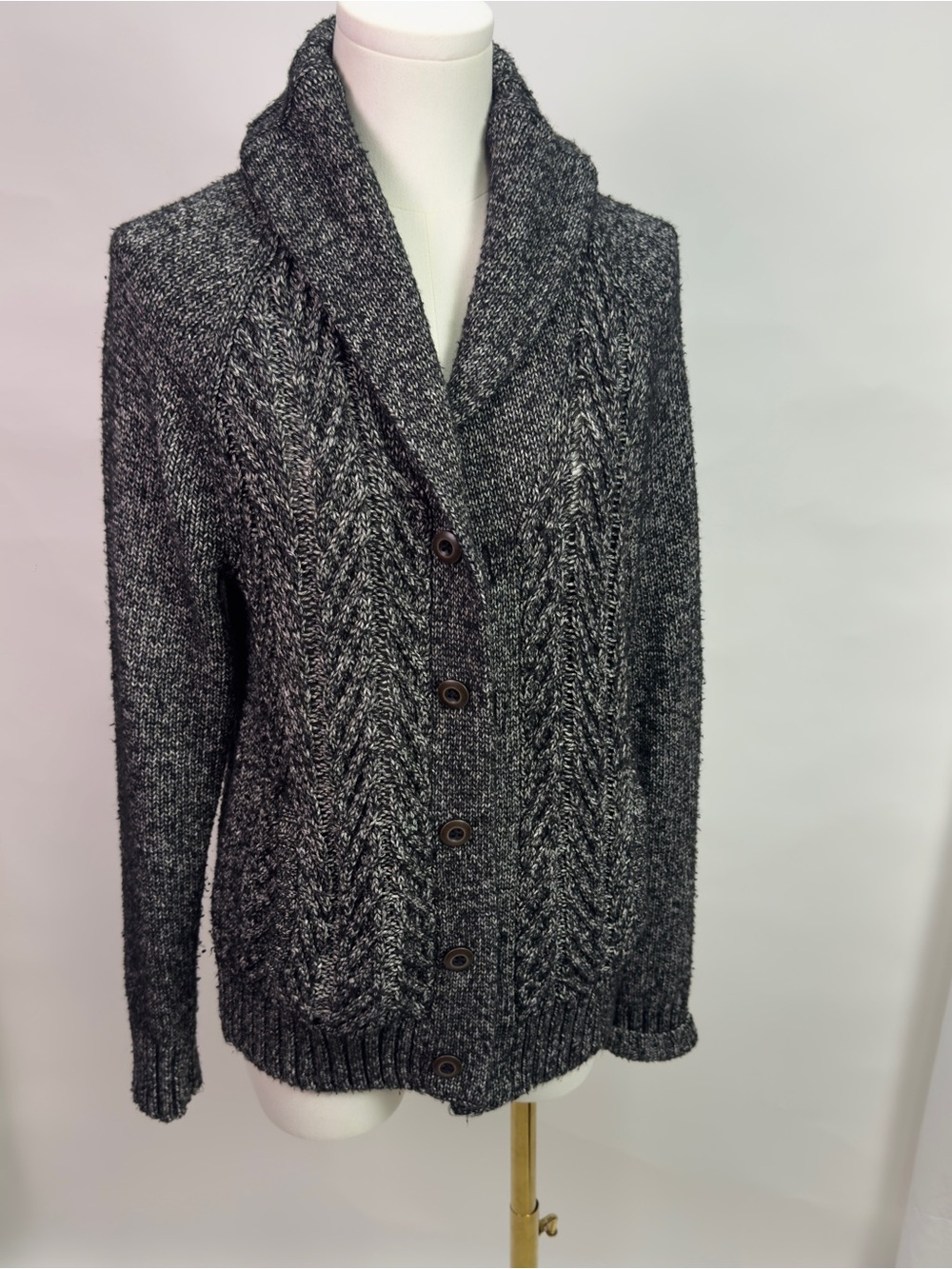 Express Button Cardigan | Cozy Dark Academia Sweater | Black & White Knit Size S